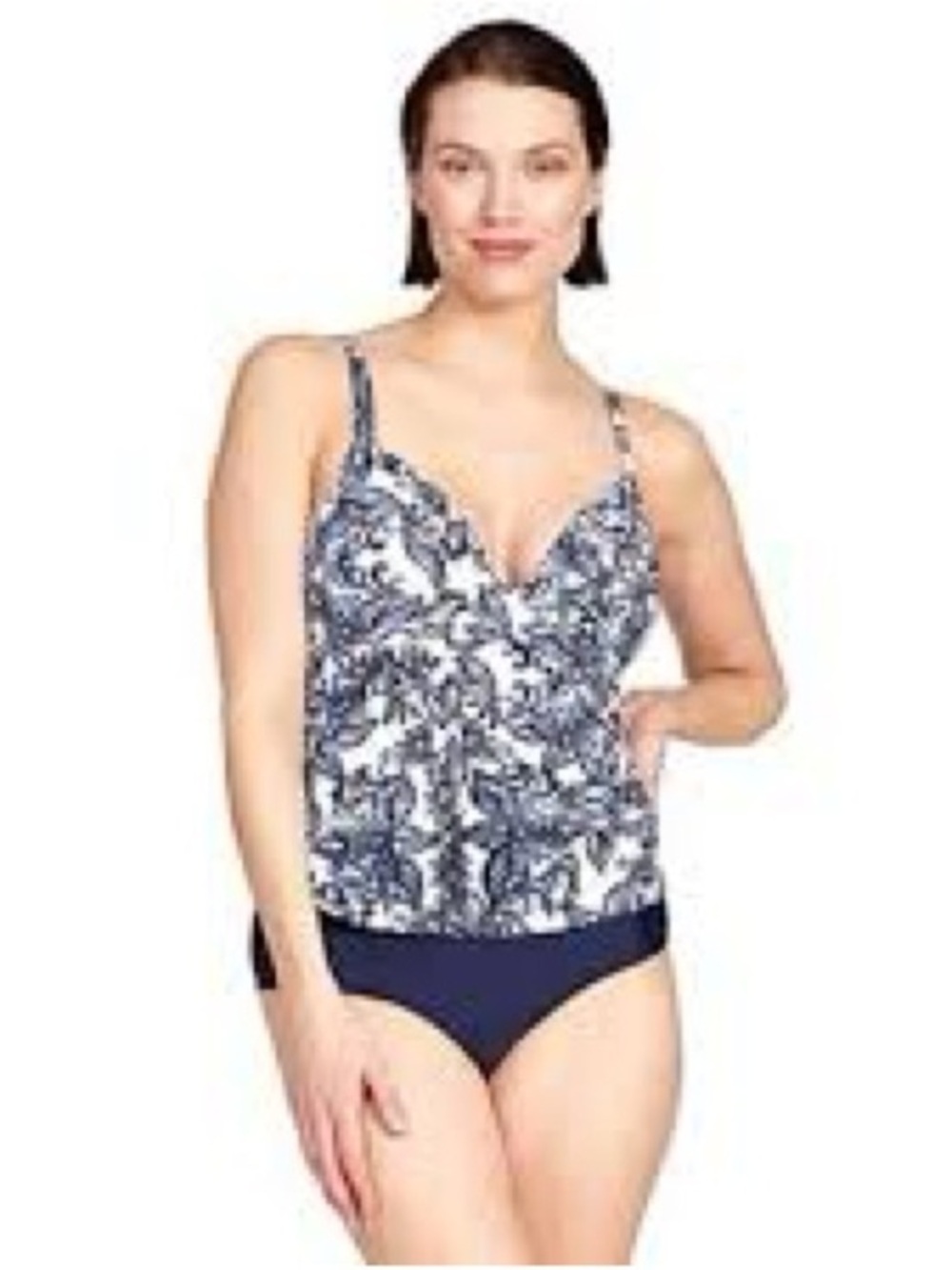Lauren Ralph Lauren Navy Blue White Paisley Floral Print Swimsuit size 12 large